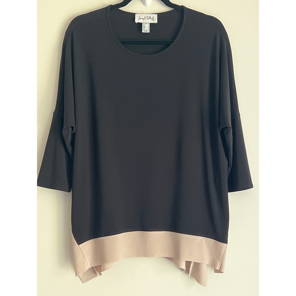Joseph Ribkoff Women's Black Beige 3/4 Sleeve Tunic Top Size 8 Classic Luxury